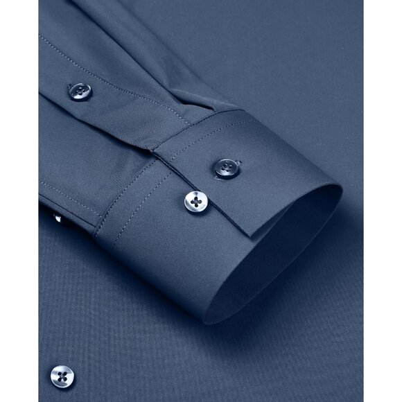 Men Dark Grey Long Sleeve Slim Muscle Fit Wrinkle Free Button Down Dress Shirts - Picture 3 of 9
